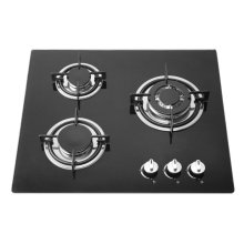 Tapa de cocinar de cristal moderada negra de 3 hornillas, cocina de gas